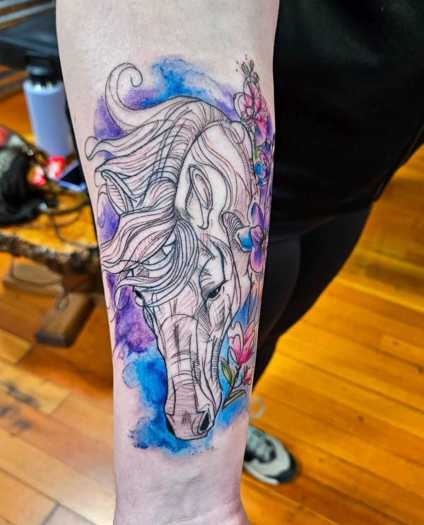 Sketch work horse tattoo on the left inner forearm. | Horse tattoo, Horse  tattoo design, Tattoos