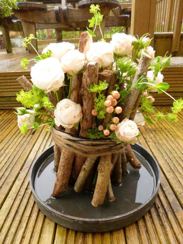 Woodland arrangement with Bombastic roses