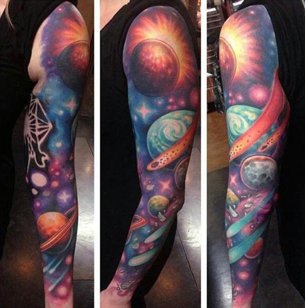 TRex in Space HalfSleeve Tattoo by Andres Acosta