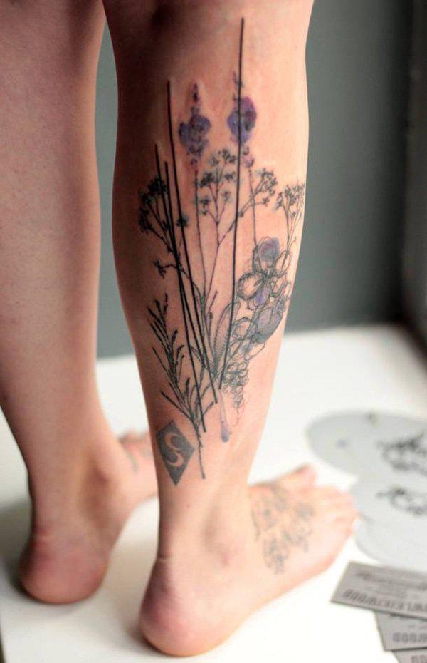 Calf Whip shading Flower tattoo at theYoucom
