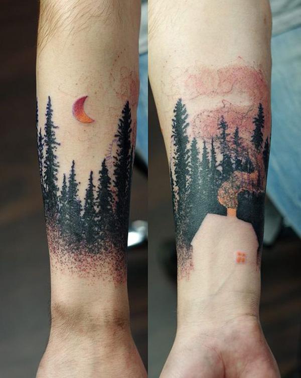 Angel Tattoo Design Studio  Forest Tattoo made above wrist covering half  of forearm Its always fascinating to be close to nature Getting a forest  tattoo is taking up trend mainly symbolises