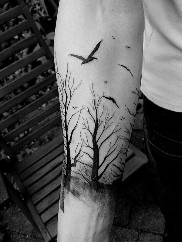 Dark night tattoo   Forest tattoos Dark forest tattoo Tree sleeve tattoo