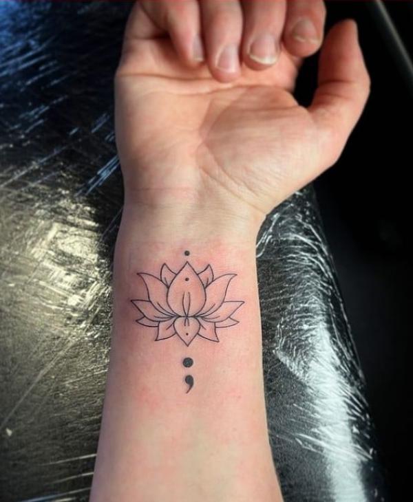 Embrace Delicate Beauty: Lotus Flower and Semicolon Tattoo