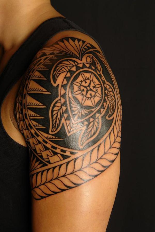 polynesian tribal shoulder tattoos for men