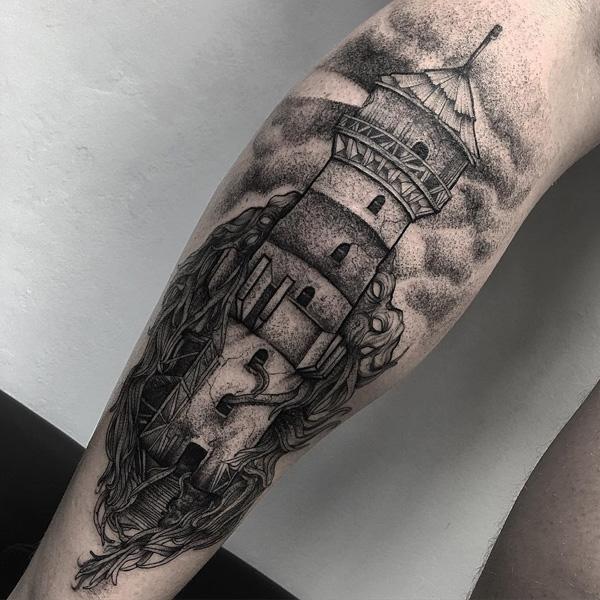 Premium Vector  Simple traditional lighthouse tattoo