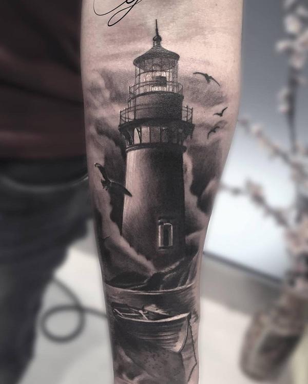Lighthouse Ship Tattoo  Black Lotus Tattoo