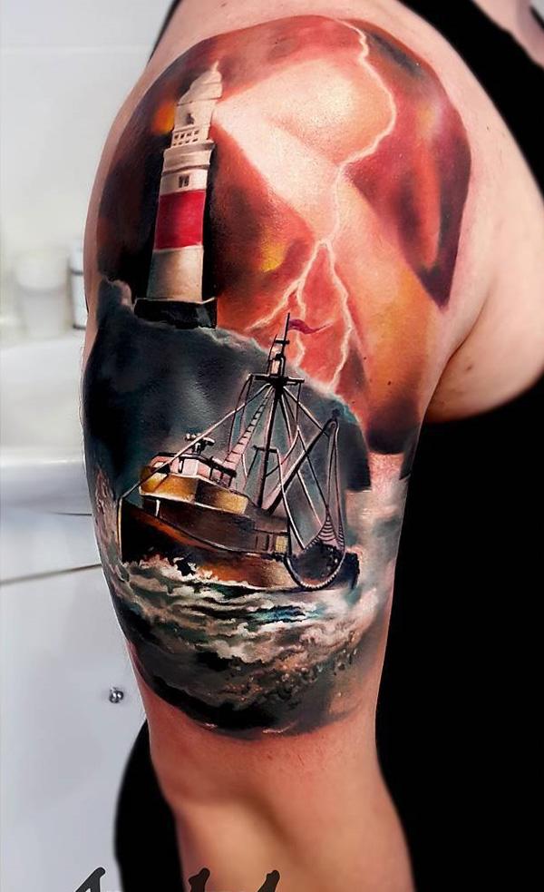 COLORFUL SHIP and LIGHTHOUSE TATTOO by sHavYpus on DeviantArt
