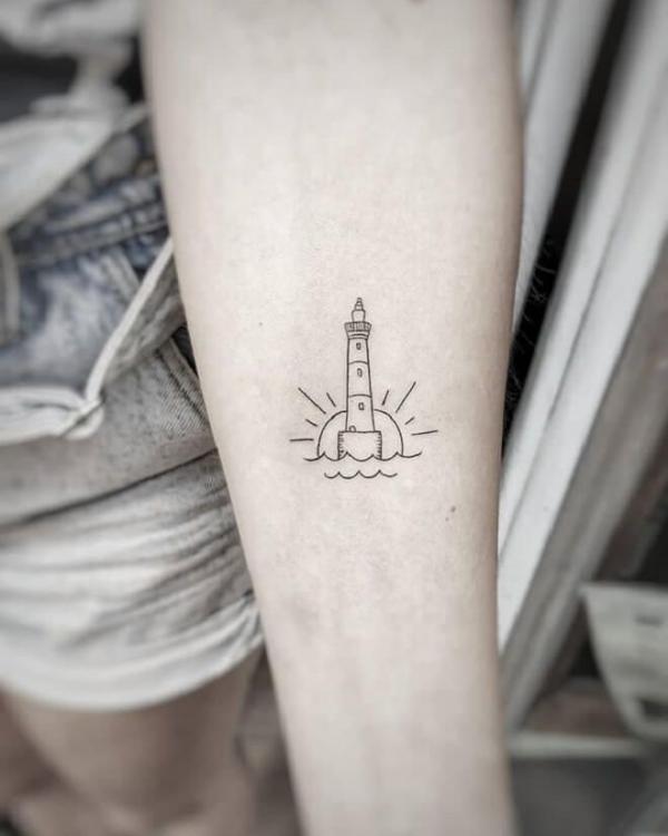 Sailor anchor lighthouse tattoo drawing with more shadows white background