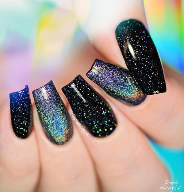 Black Holographic Shiny Nail Powder Unicorn Chrome Rainbow Effect Shimmer  Nails