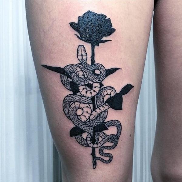 White Heart Tattoo Collective  Our kellybrowntattoos completed this  beautiful snake and rose calf tattoo    For bookings and enquiries  please call us on 01442383432 or send us an email