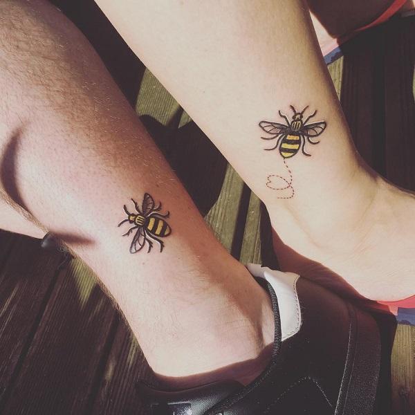 Bee and Flower Tattoo Design