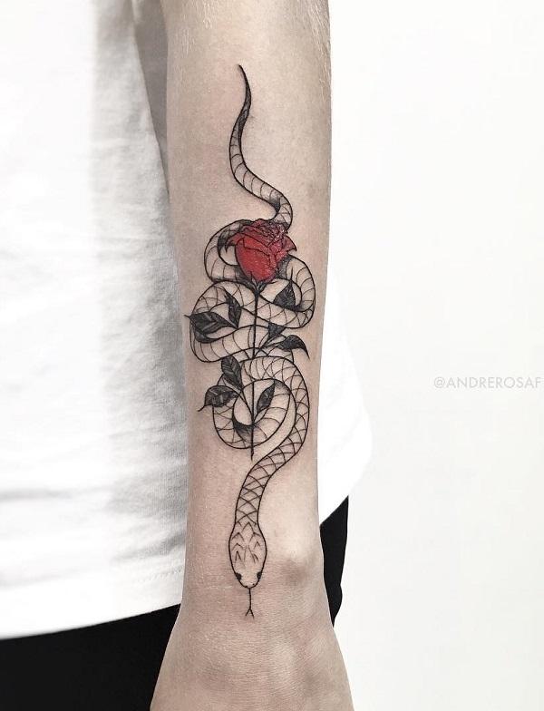 Premium Vector  Tattoo art snake and flower drawing and sketch