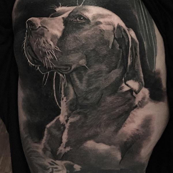 Hunting dog portrait half sleeve by Brandon Heffron TattooNOW