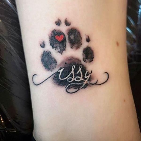 Puppy Paw Prints With Hearts Tattoo Idea