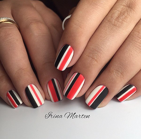 red and black white nail art