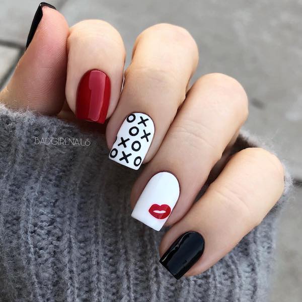 black red and white nail designs