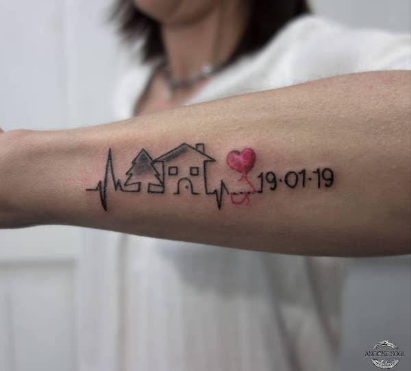 heartbeat line tattoo with name