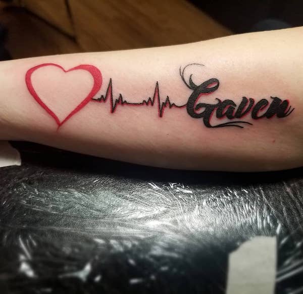 Name tattoo with heartbeat and heart  181 Tattooz Studio  Facebook