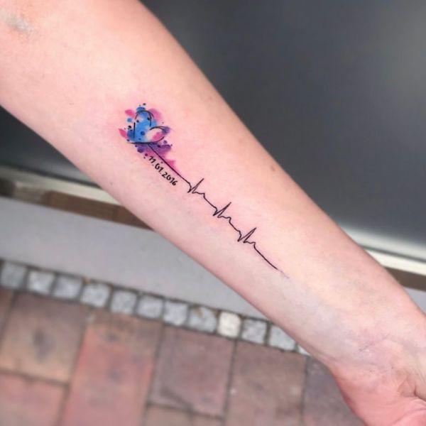 Watercolor heart and beat tattoo