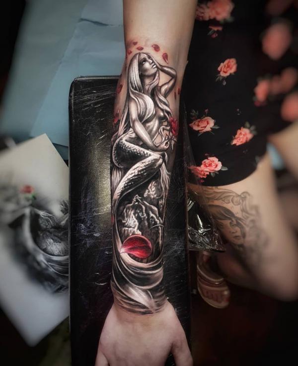 Tattoo, mermaid sleeve tattoo, arm, tattoo png | PNGEgg