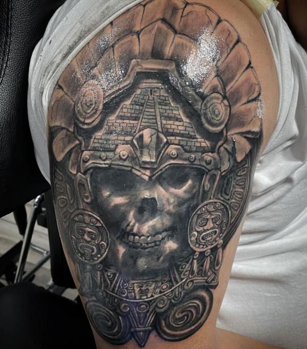 aztec warrior head tattoo