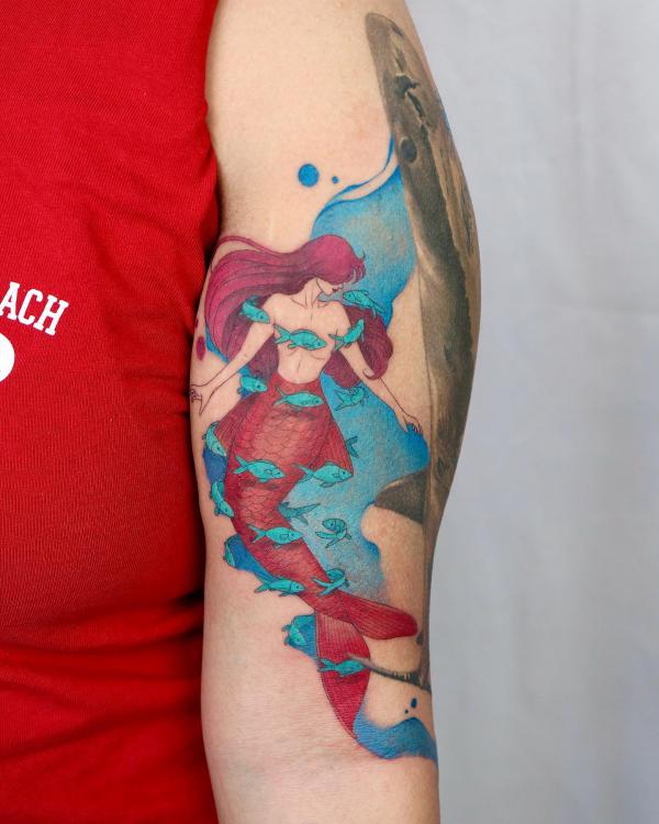 Watercolor Little Mermaid - Black Rose Tattoo Shop