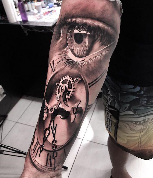 Custom eye and clock by Josh Duffy: TattooNOW