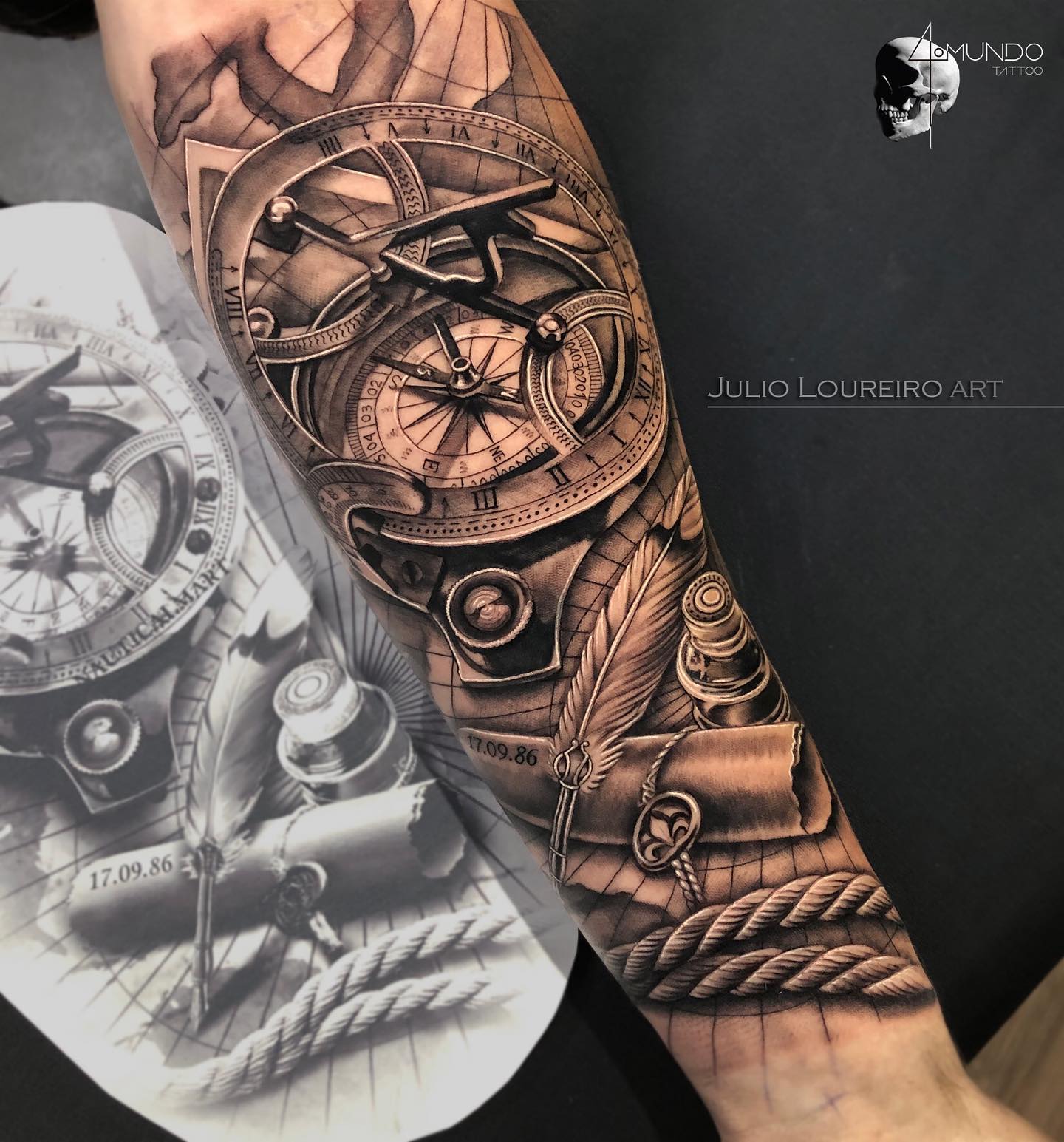 Forearm tattoo with nautical motifs