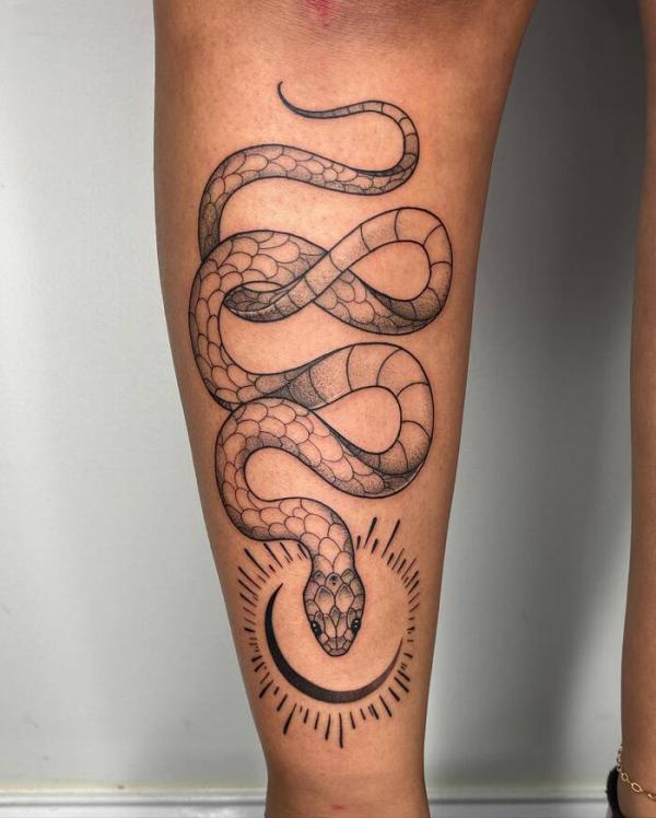 Snake, Sun, Moon Tattoo