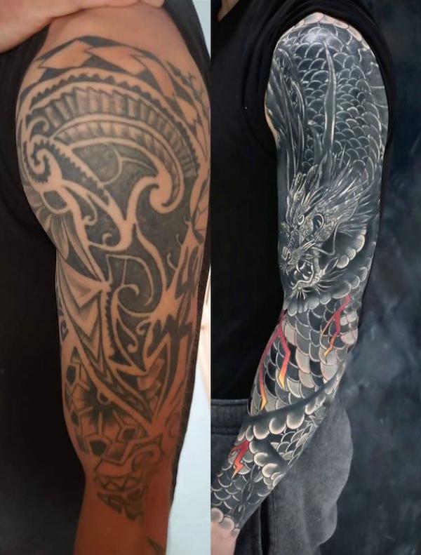 Black Ink Paint Splatter Guys Tattoo Cover Up Ideas On Leg  Cover up  tattoos Black tattoo cover up Tribal tattoo cover up