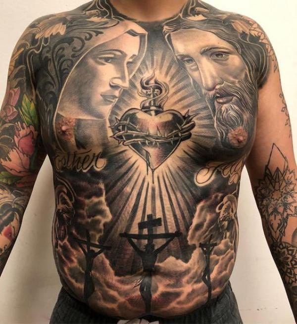 immaculate heart of mary and sacred heart of jesus tattoo