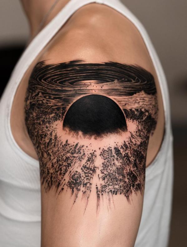Black & Grey Shoulder Tattoo | Symeon Makrynakis - TrueArtists