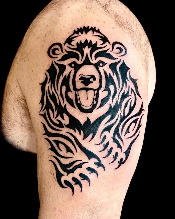 Tribal bear shoulder tattoo