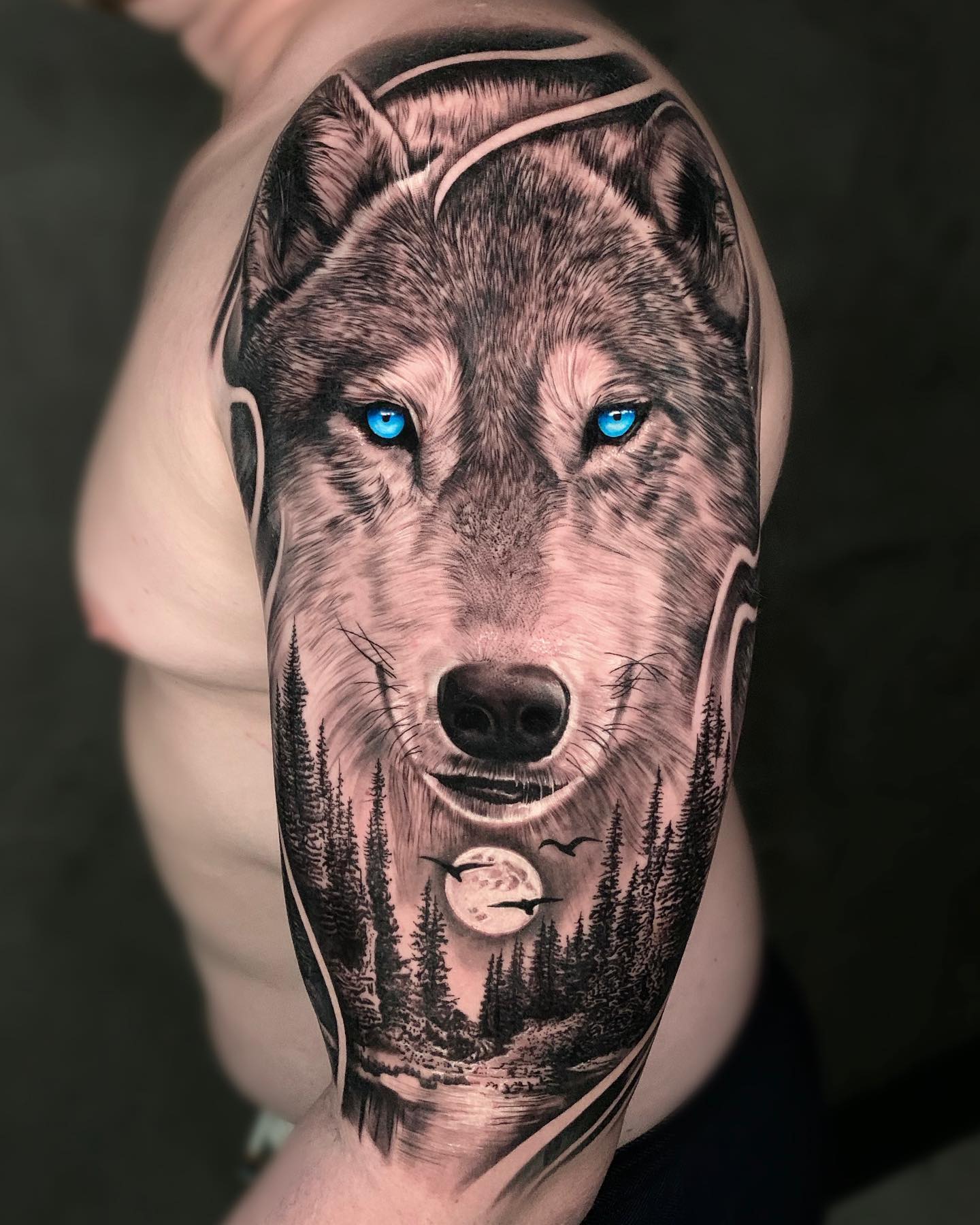 Stunning Wolf Sleeve Tattoo