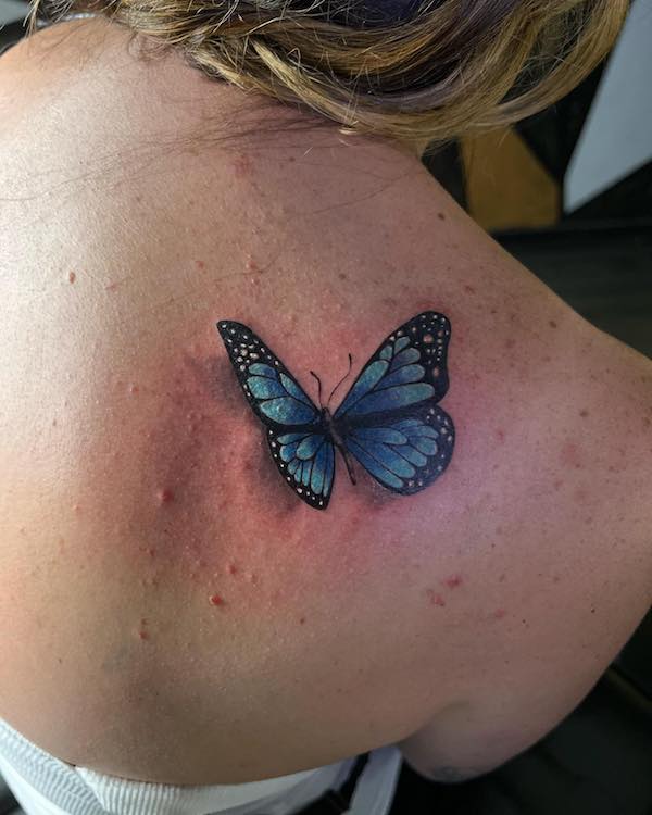 3d butterfly tattoo on shoulder