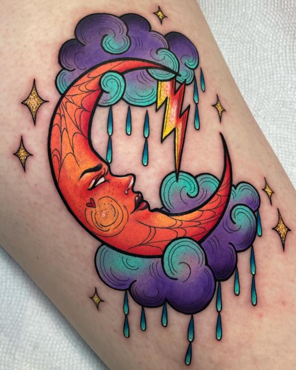 half moon face tattoo