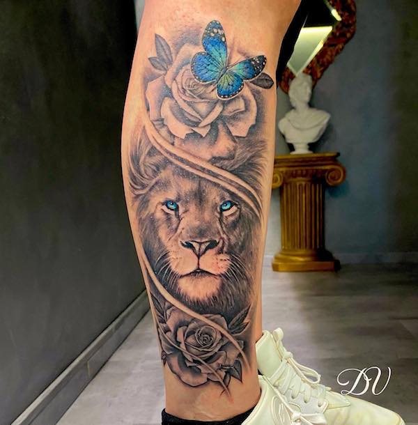  1001 ideas for a lion tattoo to help awaken your inner strength  Black  and white lion Butterfly tattoos for women Lion tattoo