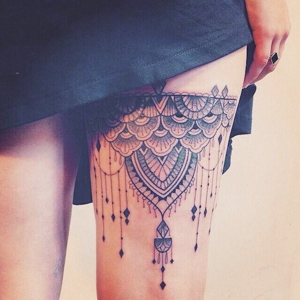 Tattoo tagged with: flower, mandala, splatter, thigh | inked-app.com