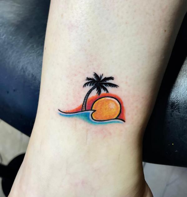 Tattoo uploaded by Claire  By MentatGamze palmtree island beach sun  wave summer palm  Tattoodo