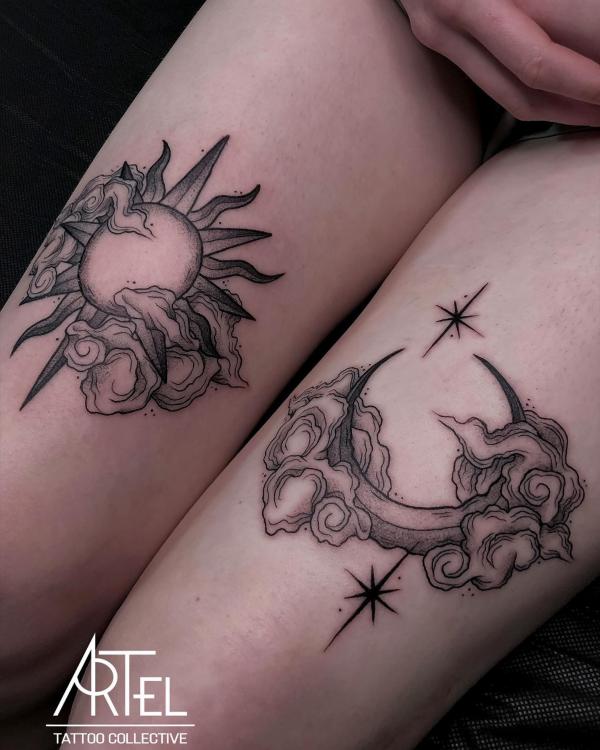 Buy Crescent Moon Star Sun Planet Outline Temporary Tattoo Online in India   Etsy