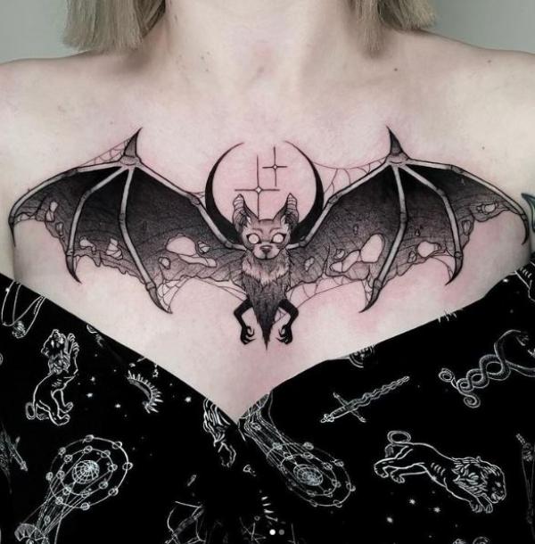 traditional bat chest tattoo