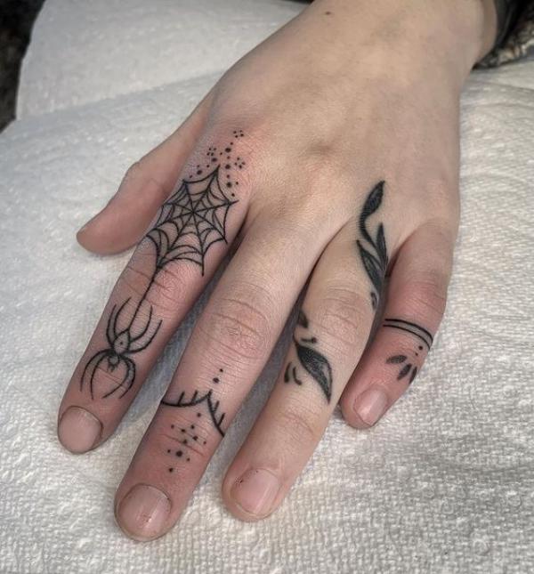 Spider web finger tattoo  Finger tattoos Web tattoo Traditional  butterfly tattoo