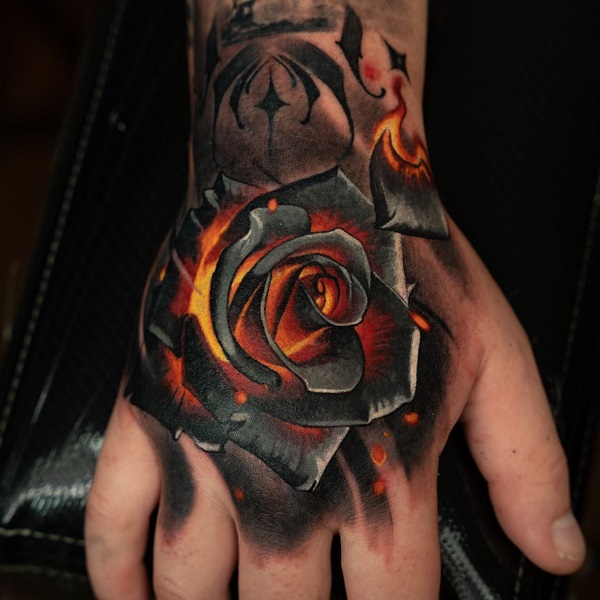 Burning rose chosen from Scotts flash! He has so many designs drawn up  ready to go, pop in to take a look or check out our sa… | Fire tattoo,  Tattoos, Flame