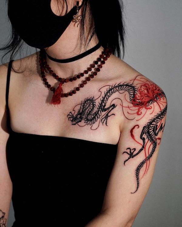 Minimalist dragon (Strength) dragon head original tribal tattoo design