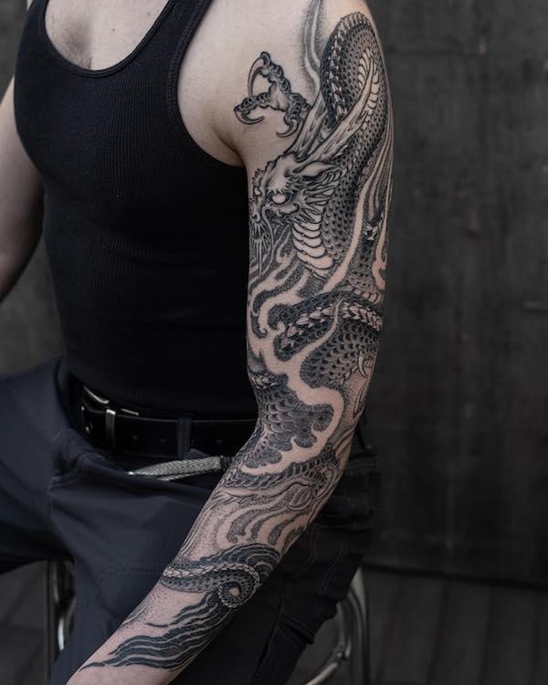 Costi Tattoo - Full arm in progress. Done using @nextlevelneedles  @balm_tattoo @renfieldrotary #dragon #fantasy #dragonfantasy #blackink  #dragonhead #newyork #beijing #tattoo | Facebook