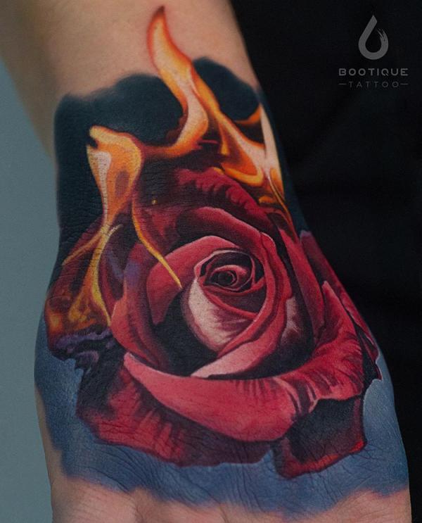 Burning rose. Done by Piotr Scenzel at Blackwoods Studio in Umeå, Sweden. :  r/tattoos