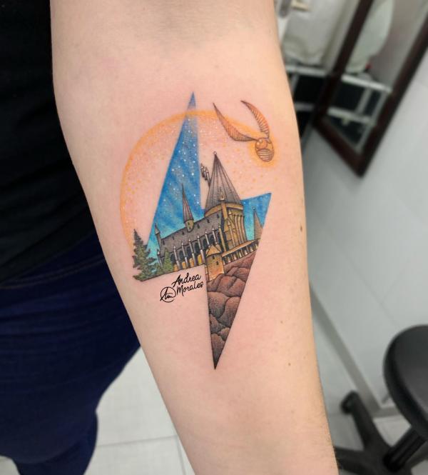 hogwarts castle outline tattoo