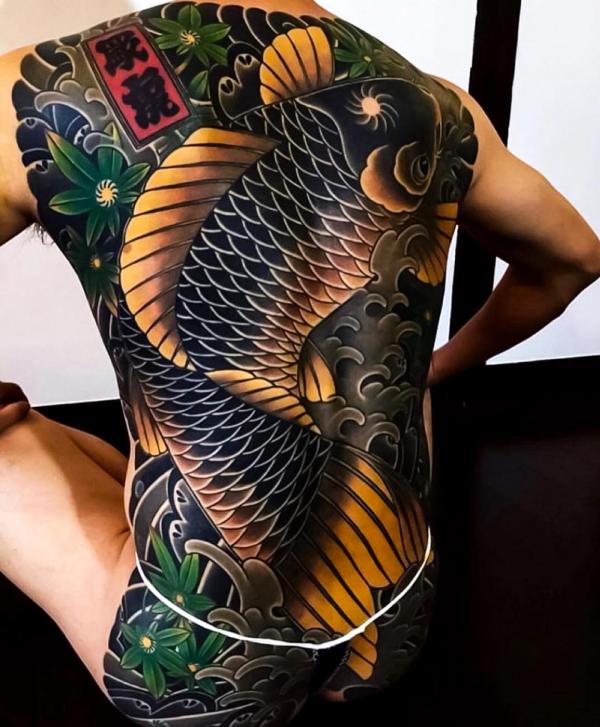 koi fish tattoo back for girls