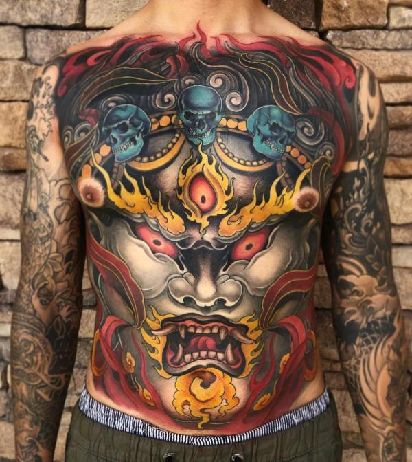 Traditional female Japanese demon tattoo design in black and grey. It is  called Hannya in the Japanese folklore and belong to the Yokai world. Stock  Illustration | Adobe Stock