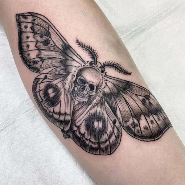 Black And Grey Moth Tattoo